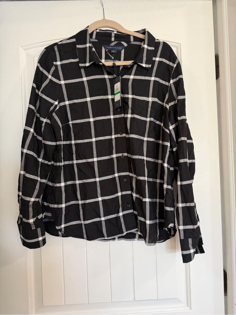 Tommy Hilfiger Black and White Windowpane Button-Down Shirt
